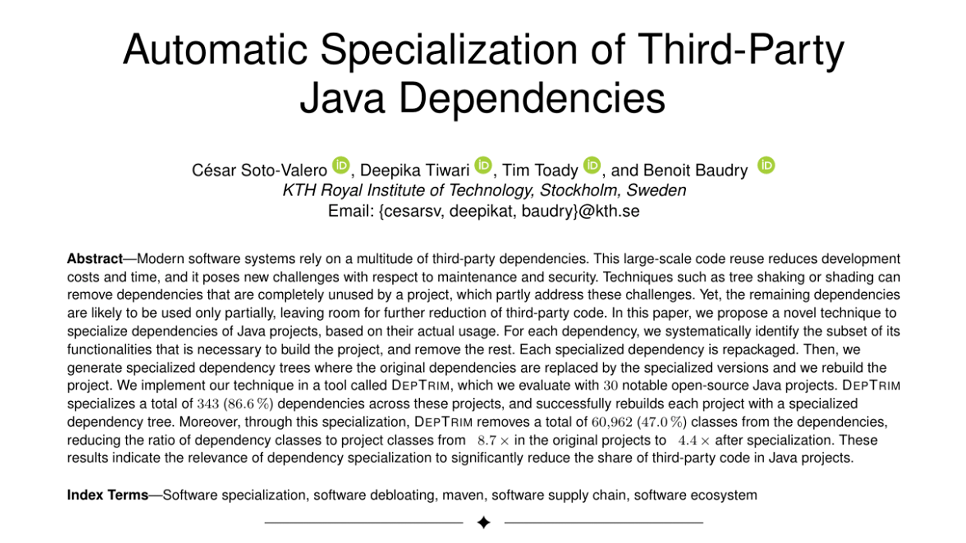 Automatic Specialization of Third-Party Java Dependencies